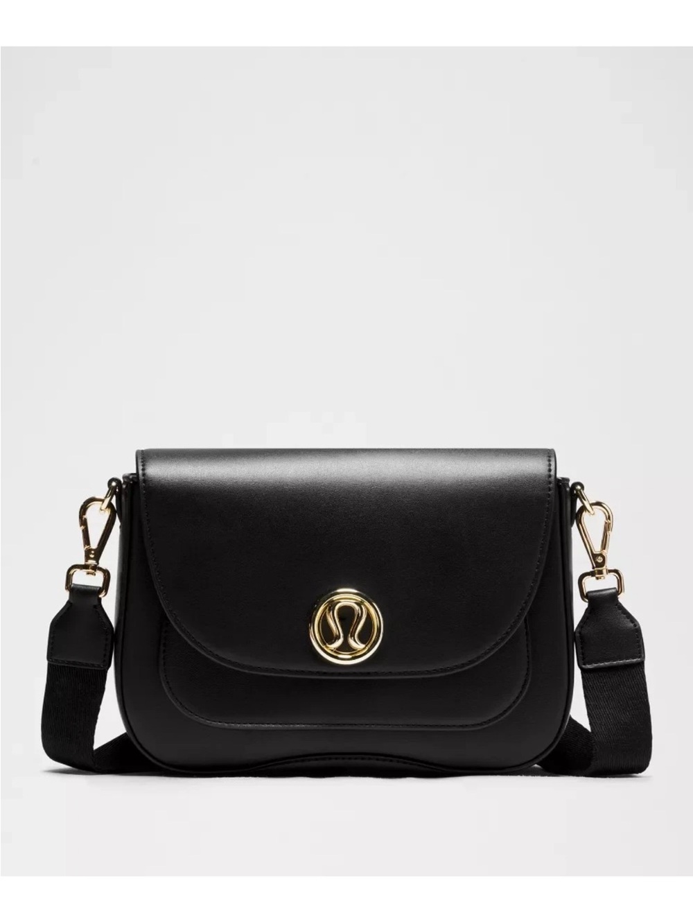 Lululemon Leather Alternative Black Gold Crossbody Bag Purse